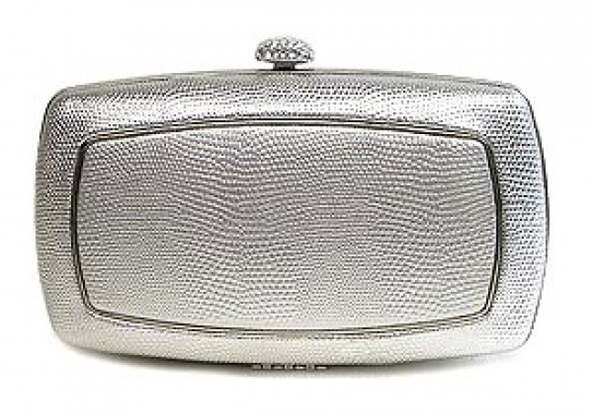 Evening Bag - Lizard Skin Like Embossed w/ Swarovski Crystal Accent Closure - Silver - BG-HPZ656S